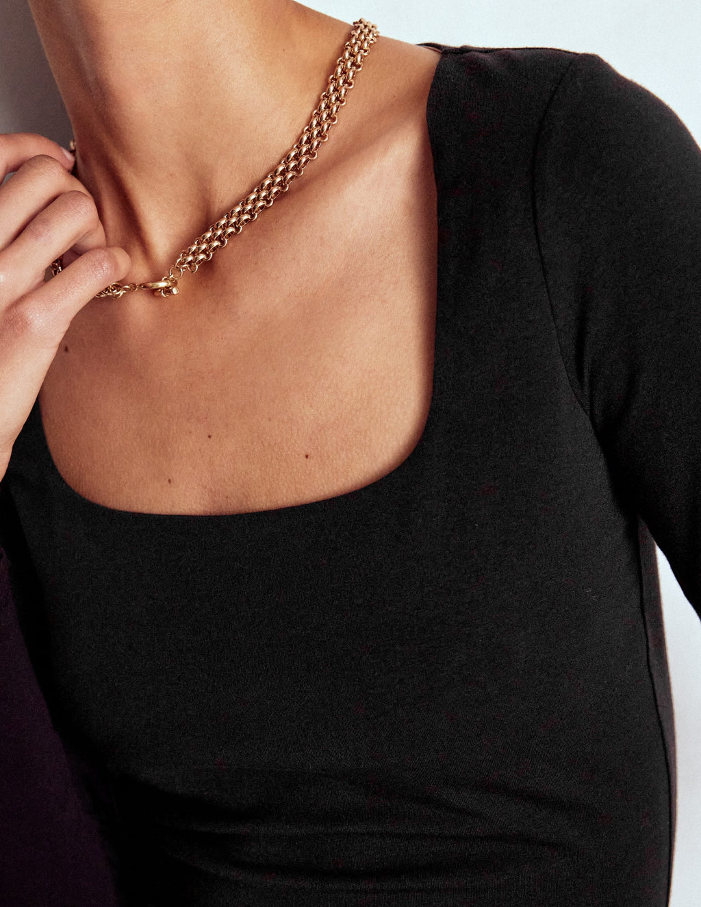 Double Layer Square Neck Top-Black