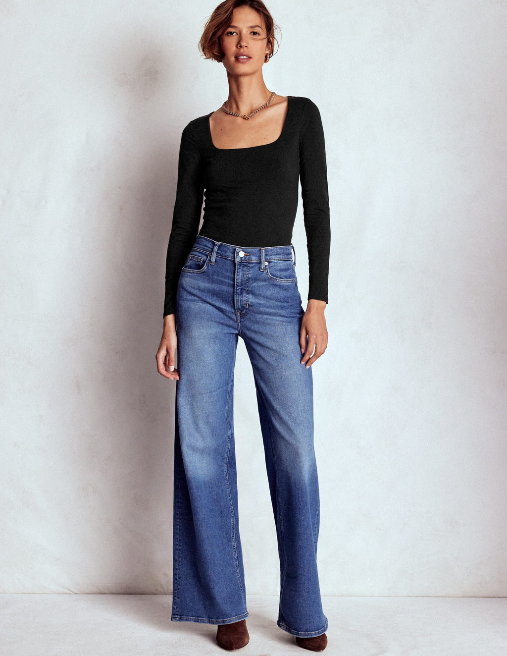 Double Layer Square Neck Top-Black