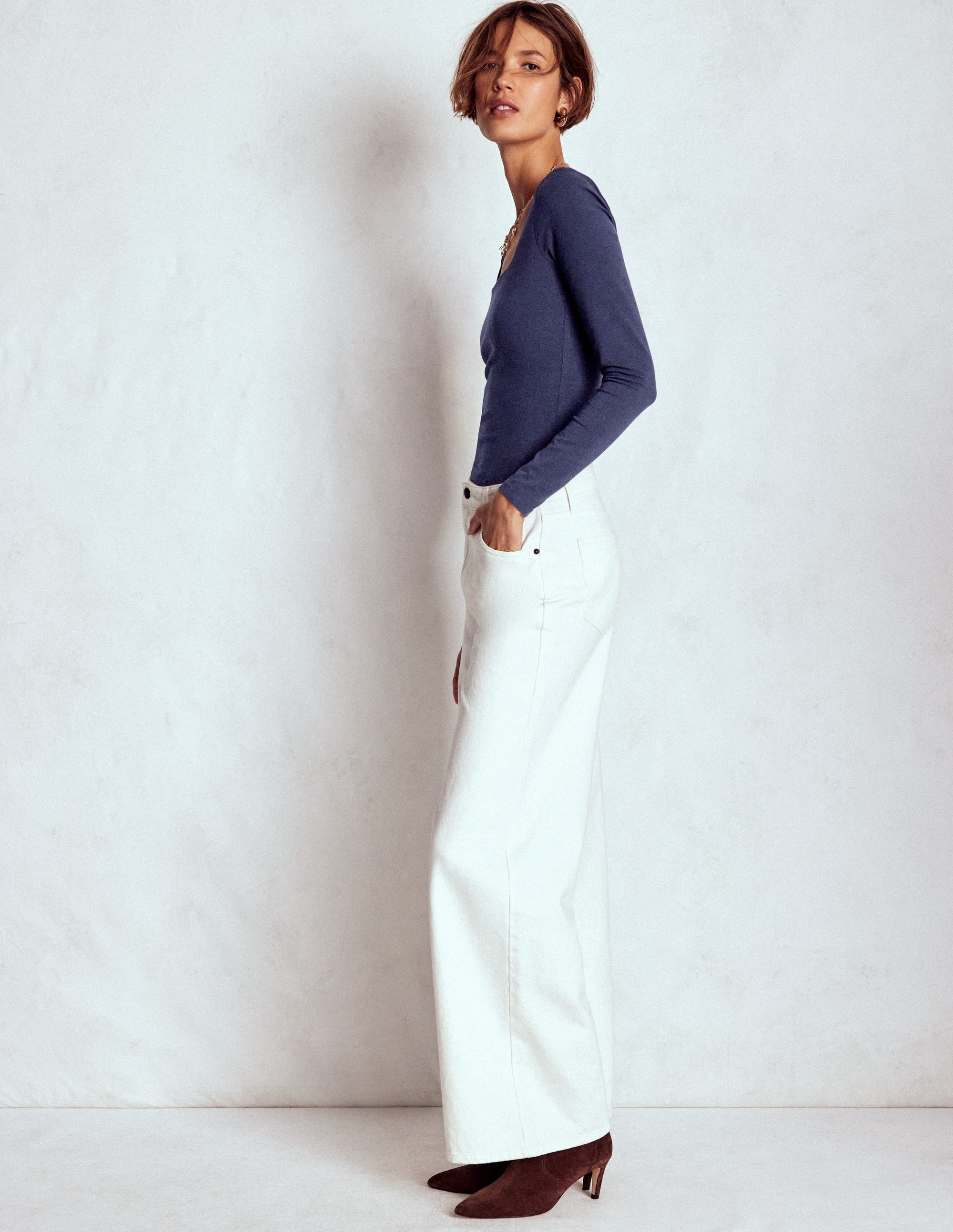 Double Layer Square Neck Top-Navy