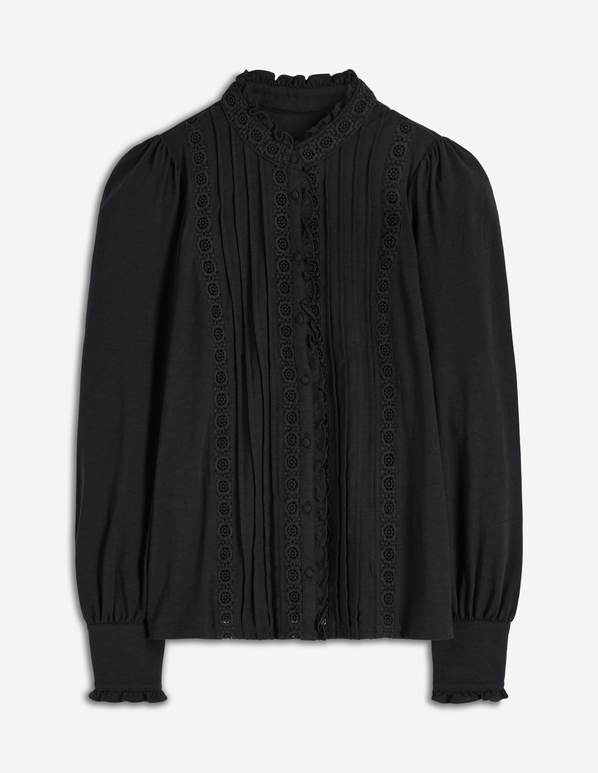 Lace Detail Jersey Shirt-Black