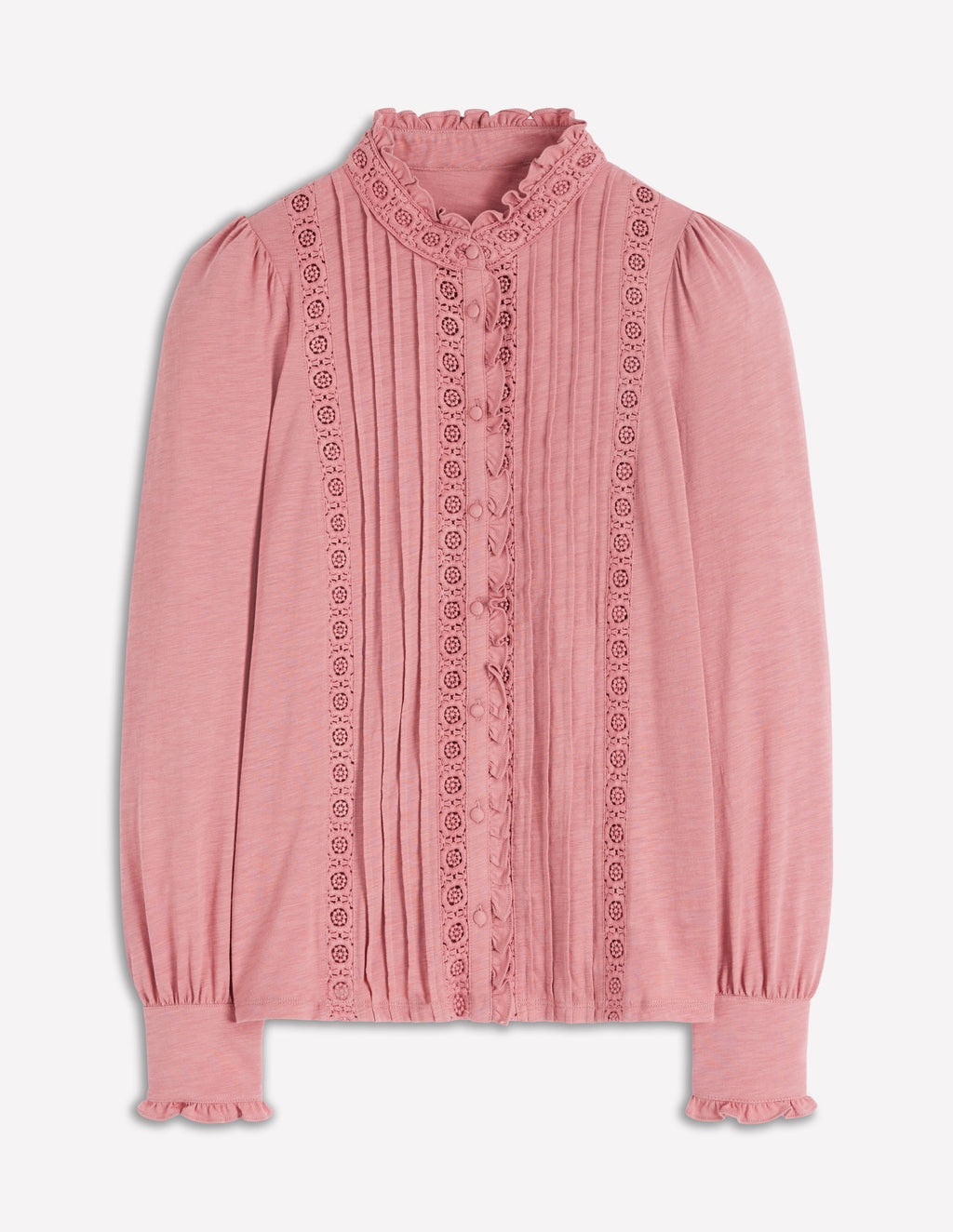 Lace Detail Jersey Shirt-Vintage Rose