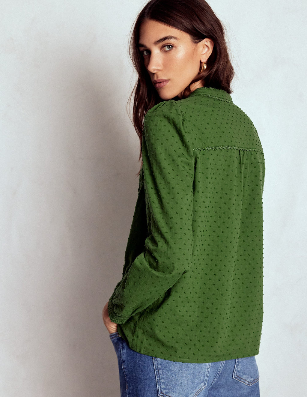 Rhea Cotton Dobby Top-Promenade Green