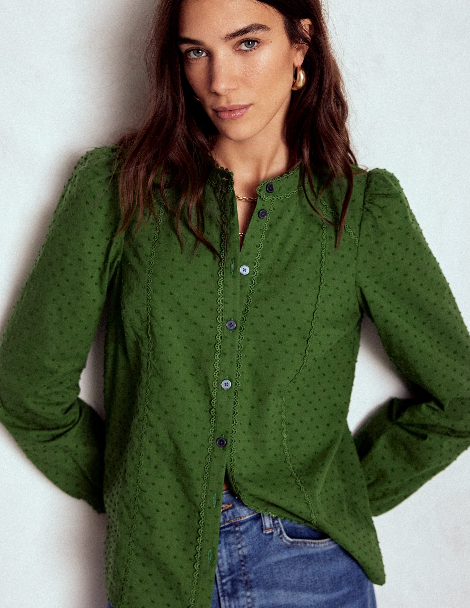 Rhea Cotton Dobby Top-Promenade Green