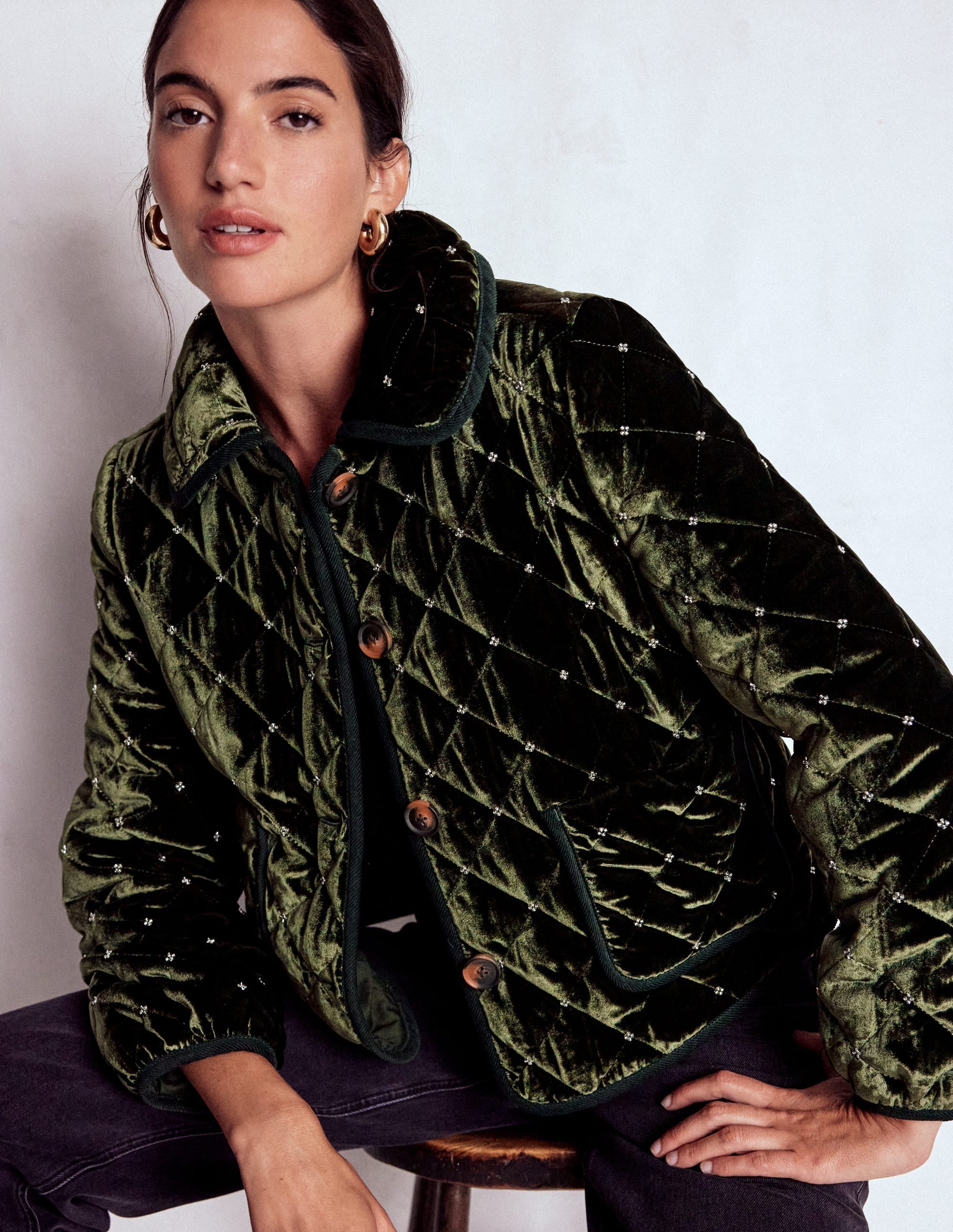 Fitzrovia Quilted Jacket-Kale Leaf, Beads