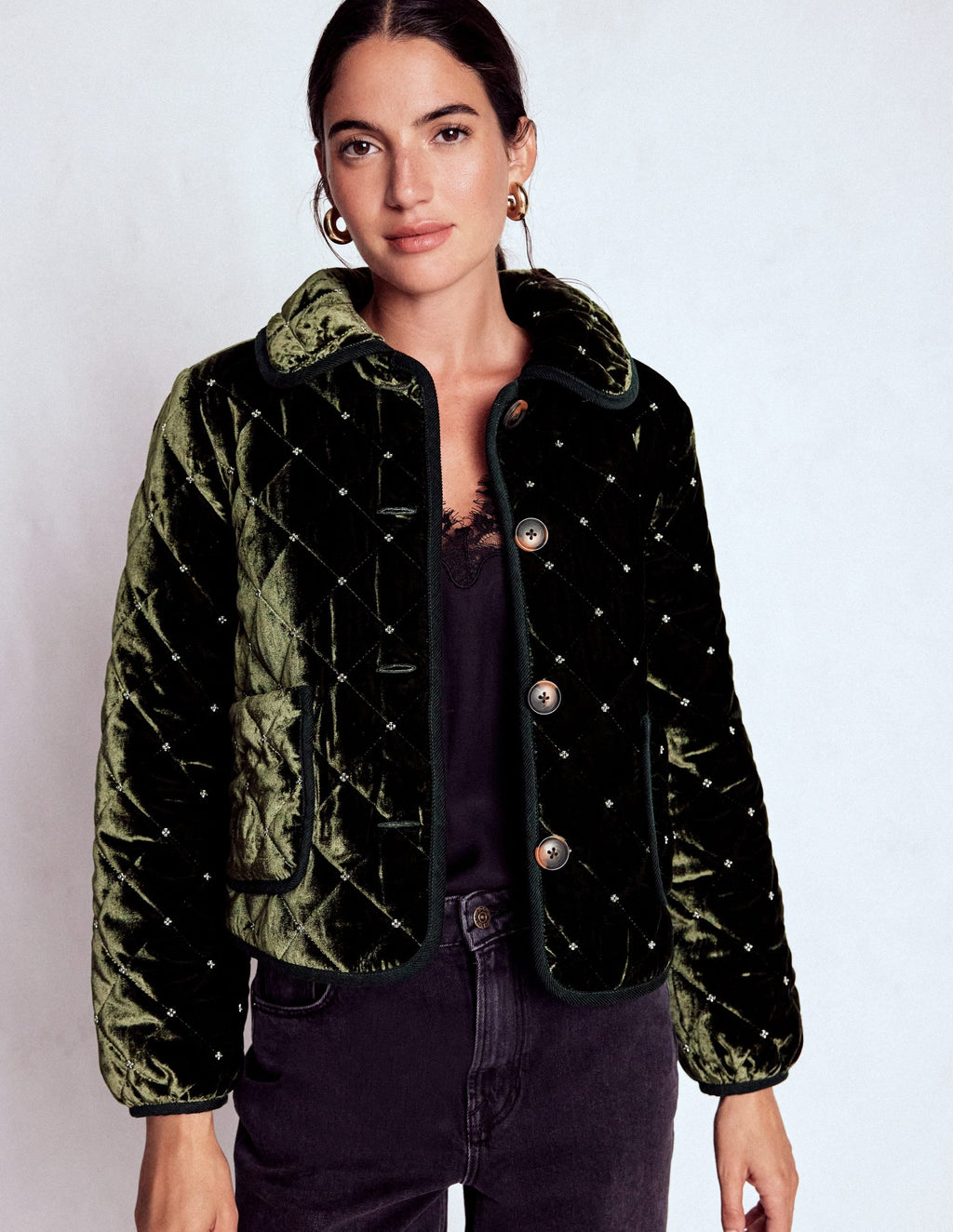 Fitzrovia Quilted Jacket-Kale Leaf, Beads