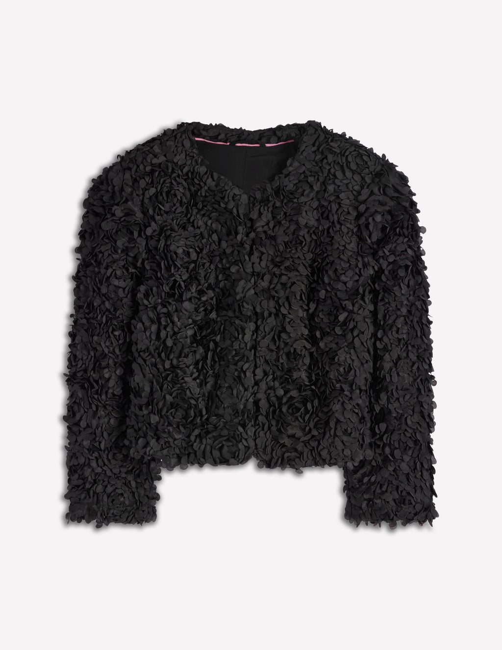 Petal Textured Cropped Jacket-Black, Petal Tulle