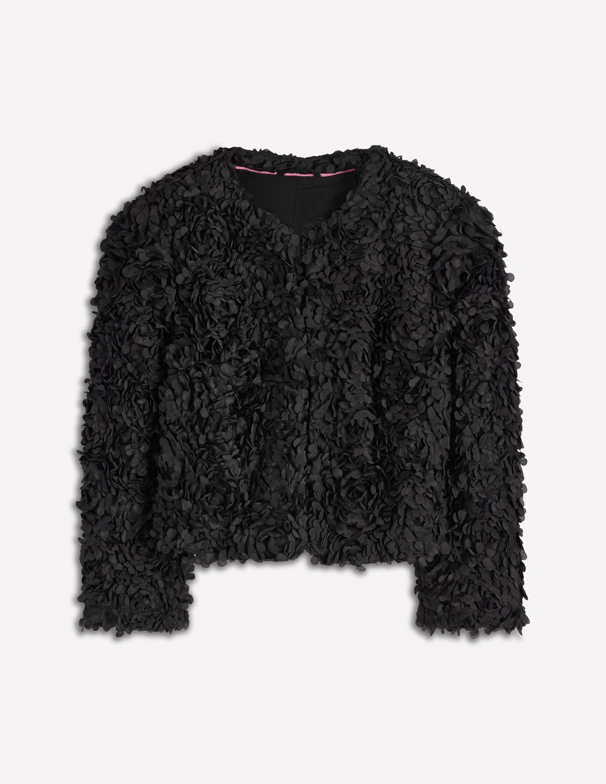 Petal Textured Cropped Jacket-Black, Petal Tulle