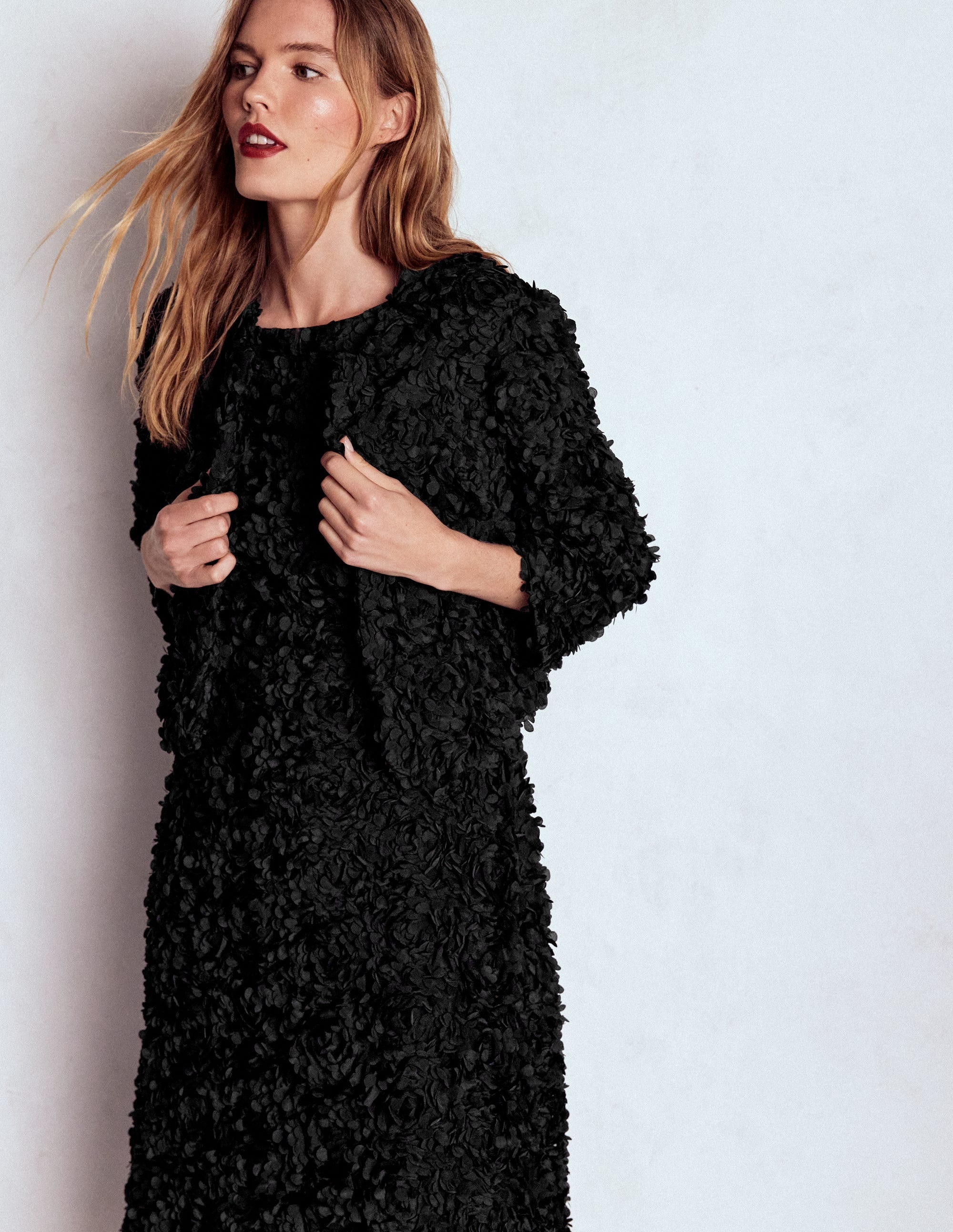 Petal Textured Cropped Jacket-Black, Petal Tulle