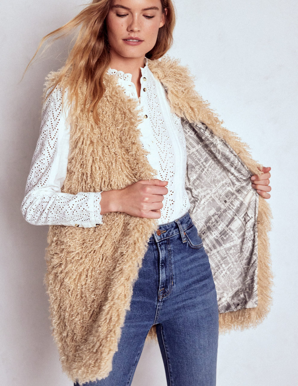Faux Fur Long Gilet-Sand Dune, Fur