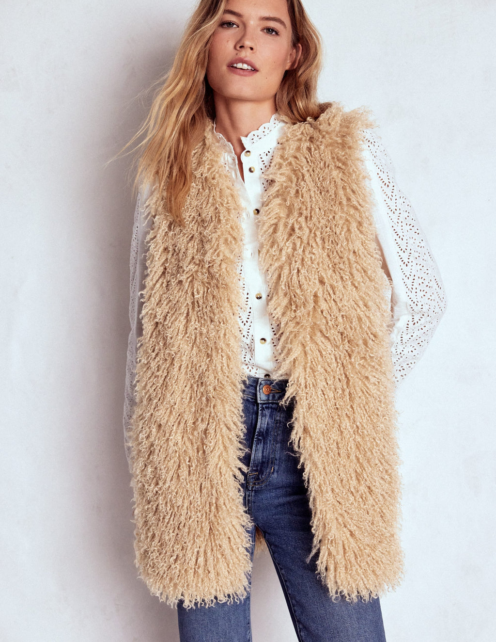 Faux Fur Long Gilet-Sand Dune, Fur