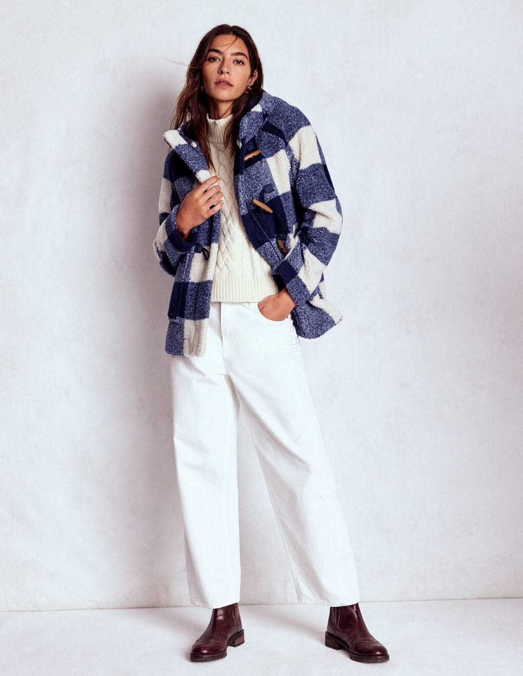 Borg Duffle Coat-College Navy Gingham