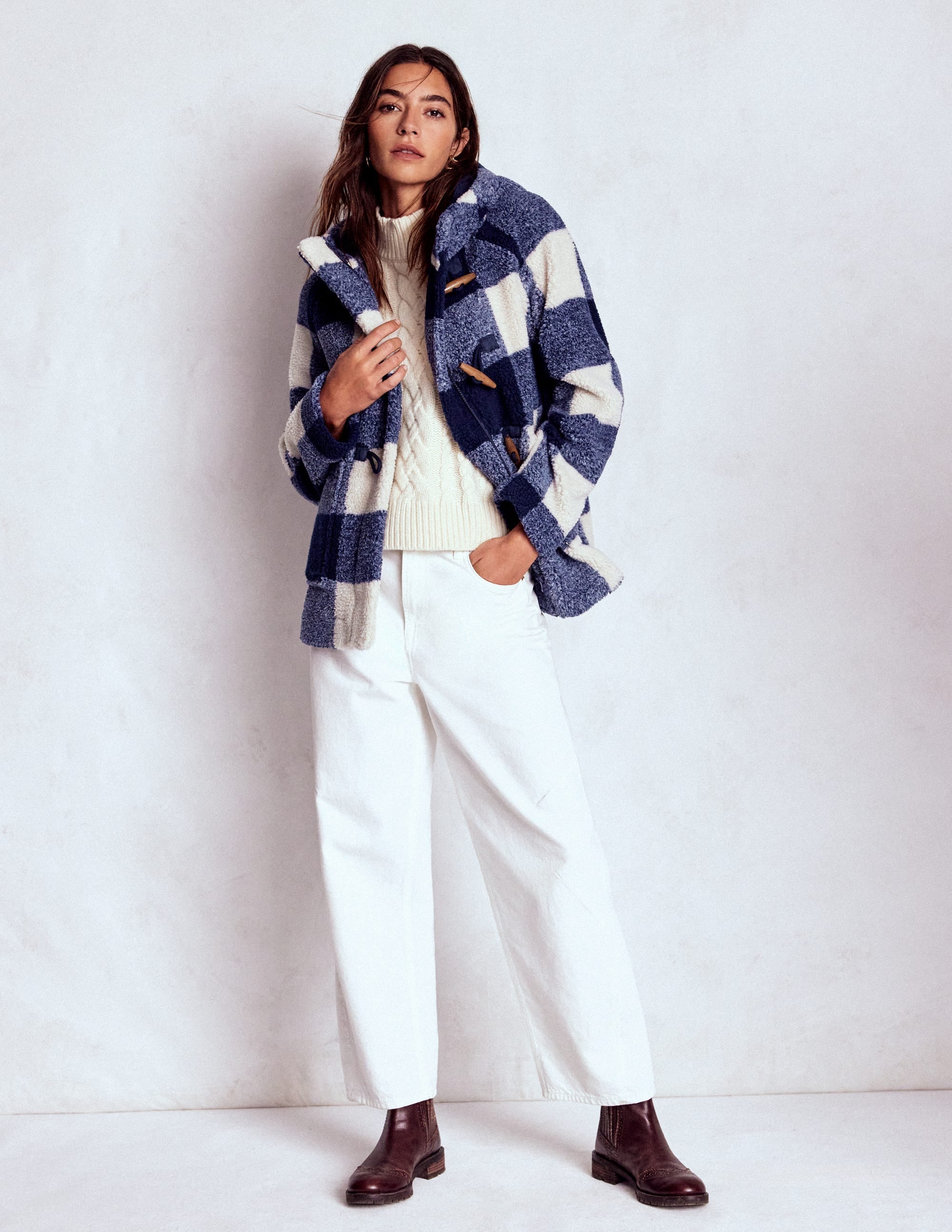 Borg Duffle Coat-College Navy Gingham