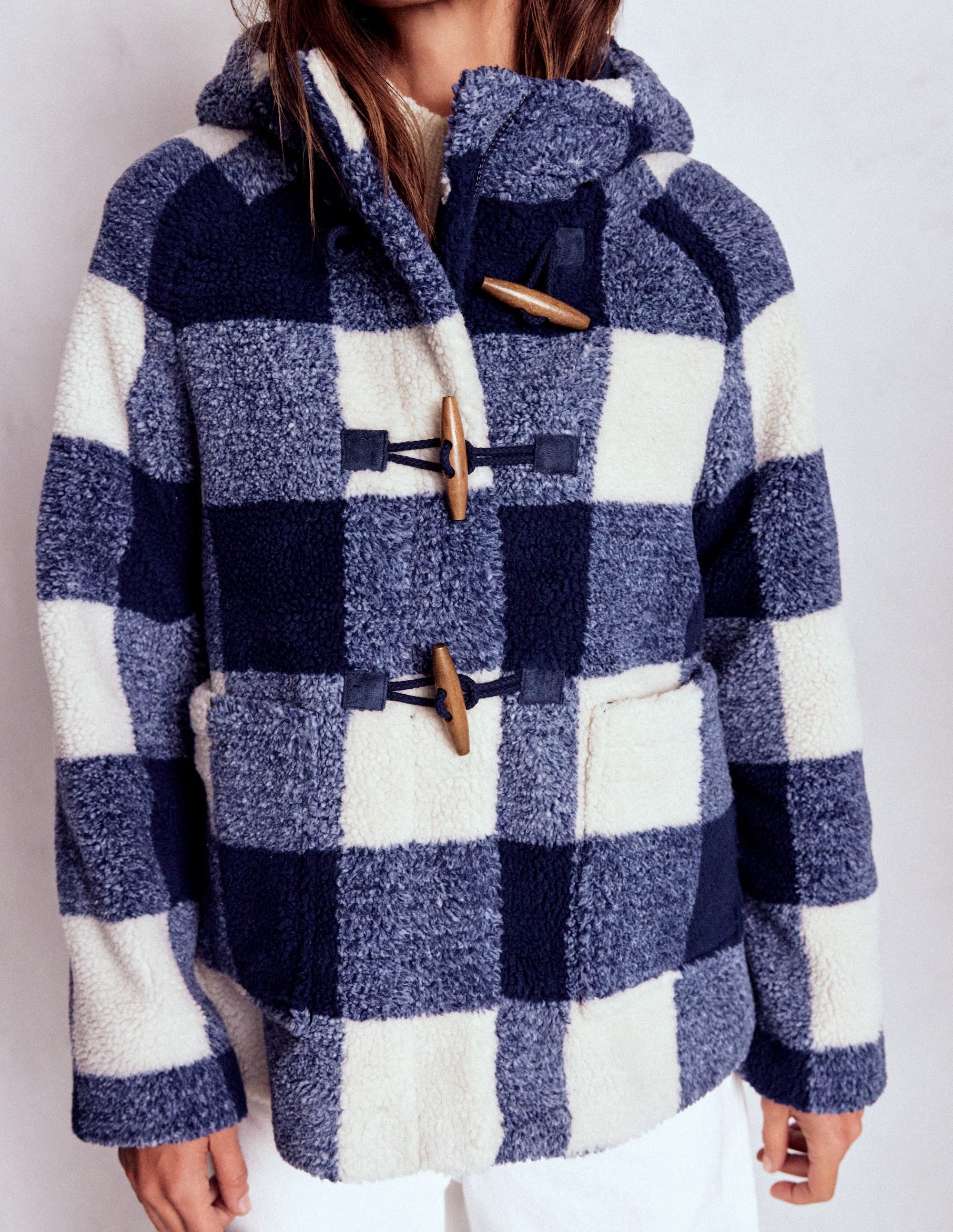 Borg Duffle Coat-College Navy Gingham