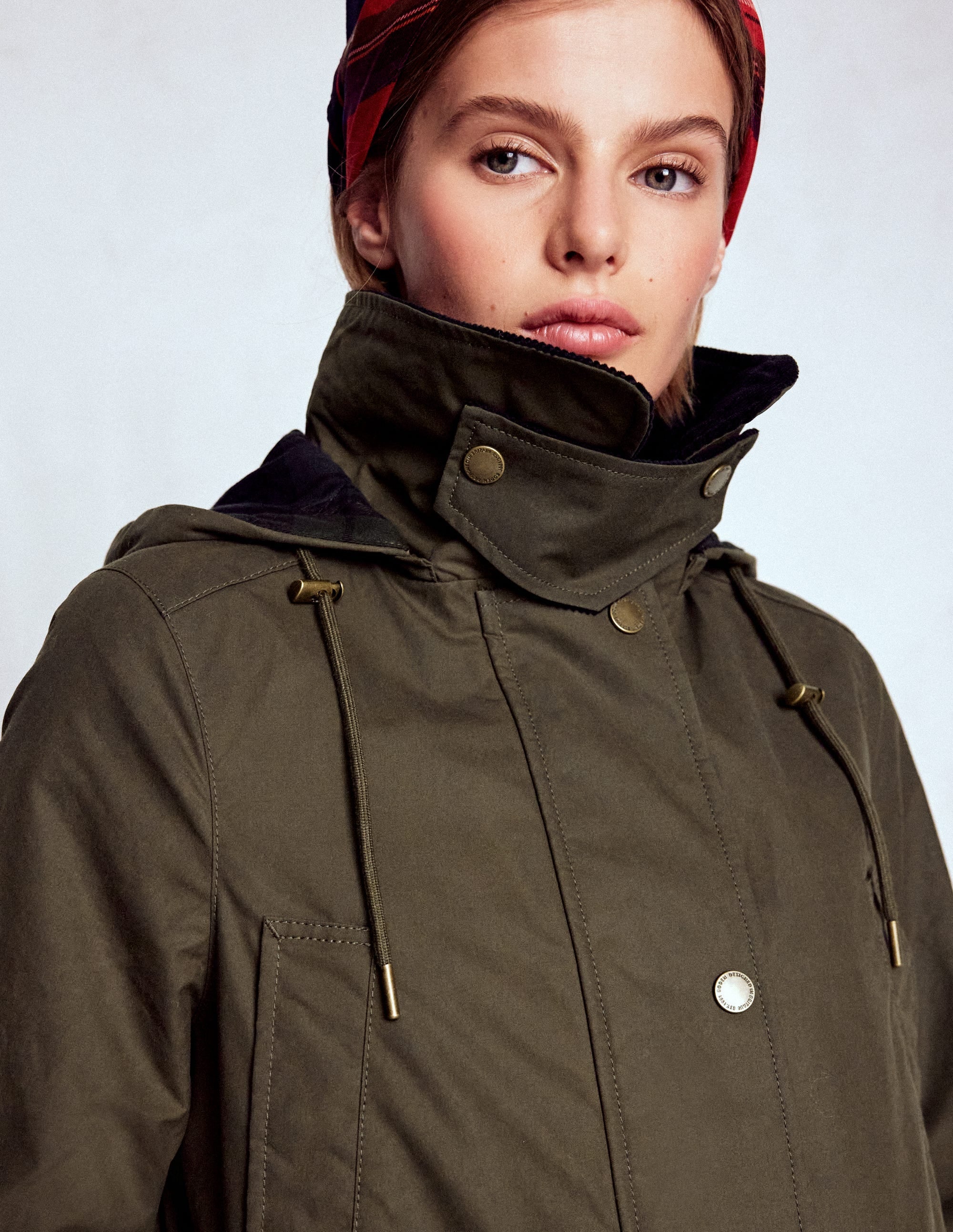 Longline Wax Coat-Navy Khaki Colourblock