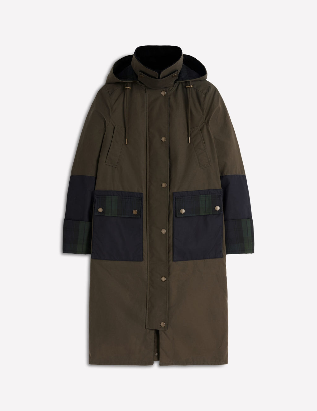Longline Wax Coat-Navy Khaki Colourblock